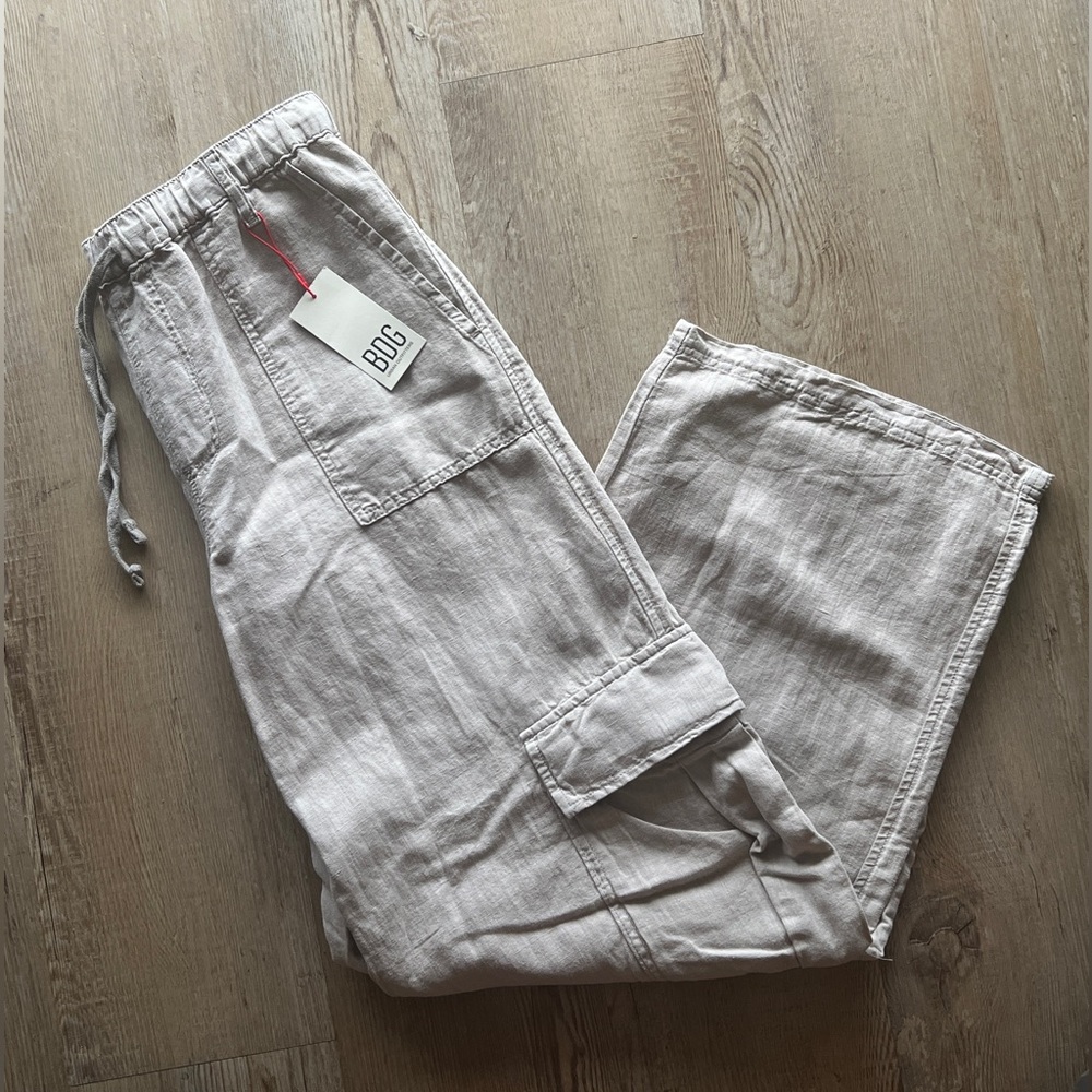 BDG Urban Outfitters Luca Cotton & Linen Cargo Pants, Size: Small, Color: Stone